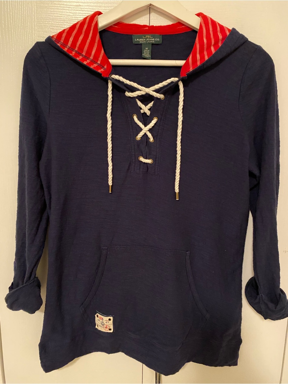 Ralph Lauren LRL Lauren Jeans Co Coastal hoodie lace up neck Navy Size Medium